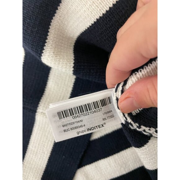 Zara Womens Cardigan Size M Navy Blue White Striped gold Button 6427/022 NWT - Picture 11 of 16